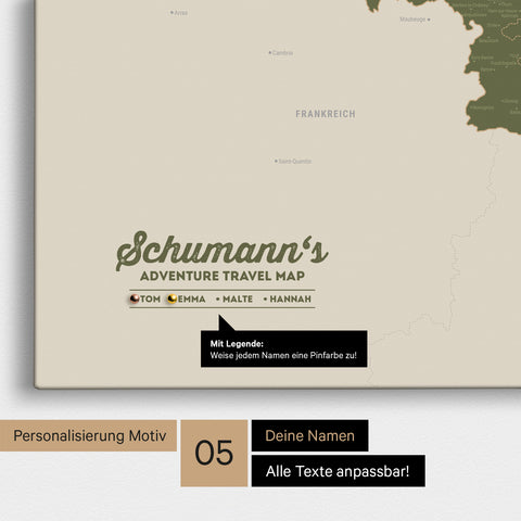Benelux Push Pin Map TRAVEL® – Olive Green