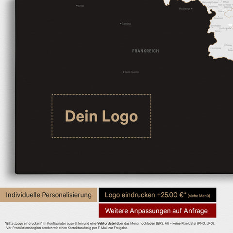 Benelux Push Pin Map TRAVEL® – Dark Black (Black and White)