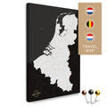 Benelux map with the Netherlands, Belgium, and Luxembourg in black and white in a modern, minimalist design as a canvas for pinning trips and places