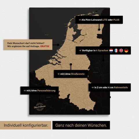 Benelux Push Pin Map TRAVEL® – Sonar Black