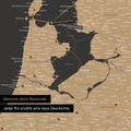 Modern Benelux map in the color Sonar Black as a Push Pin Map shows a section of North Holland and Utrecht, where already visited travel destinations are marked with pins