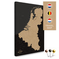 Benelux map with the Netherlands, Belgium, and Luxembourg in the color Sonar Black in a modern, minimalist design as a canvas for pinning trips and places