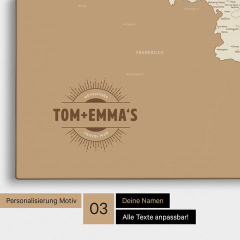 Mapa Beneluksu TRAVEL® Canvas z pinezkami – Treasure Gold