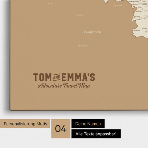 Mapa Beneluksu TRAVEL® Canvas z pinezkami – Treasure Gold