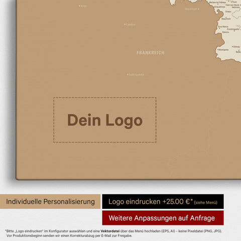 Mapa Beneluksu TRAVEL® Canvas z pinezkami – Treasure Gold