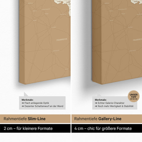 Mapa Beneluksu TRAVEL® Canvas z pinezkami – Treasure Gold