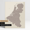 Neutrale Standard Ausführung der detaillierten Benelux-Karte als Pinnwand Leinwand in Warmgray ohne Personalisierung