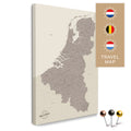 Benelux map with Netherlands, Belgium, and Luxembourg in the color Warmgray in a modern, minimalist design as a canvas for pinning trips and places