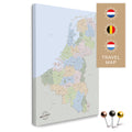 Political Benelux map with the Netherlands, Belgium, and Luxembourg in multicolor atlas style in a modern, minimalist design as a canvas for pinning travels and places