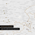 Detail einer DACH-Karte als Pinn-Leinwand in Dark Gray mit Pins in Deutschland, Österreich und Schweiz