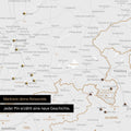 Detail einer DACH-Karte als Pinn-Leinwand in Light Black mit Pins in Deutschland, Österreich und Schweiz