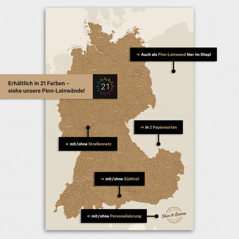 DACH Map TRAVEL® Magnetic Board – in 21 Colors