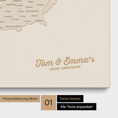Mapa DACH TRAVEL® Canvas z pinezkami – Gold