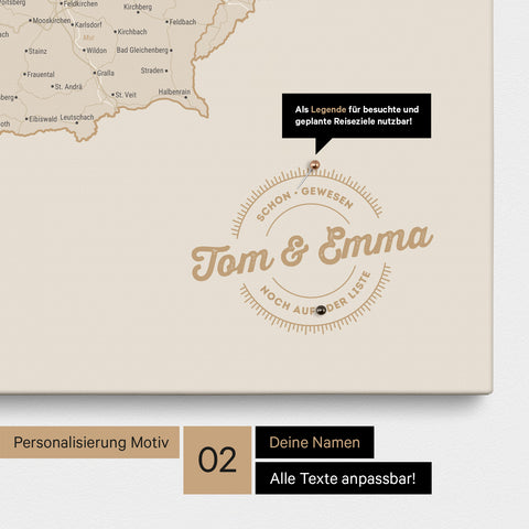 Mapa DACH TRAVEL® Canvas z pinezkami – Gold