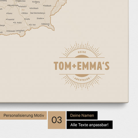 Mapa DACH TRAVEL® Canvas z pinezkami – Gold