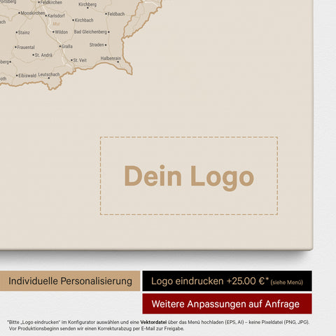 Mapa DACH TRAVEL® Canvas z pinezkami – Gold