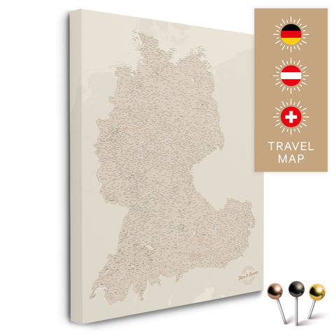 Mapa DACH TRAVEL® Canvas z pinezkami – Gold