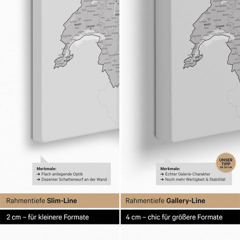 Mapa DACH TRAVEL® Canvas z pinezkami – Coolgray (Hellgrau)