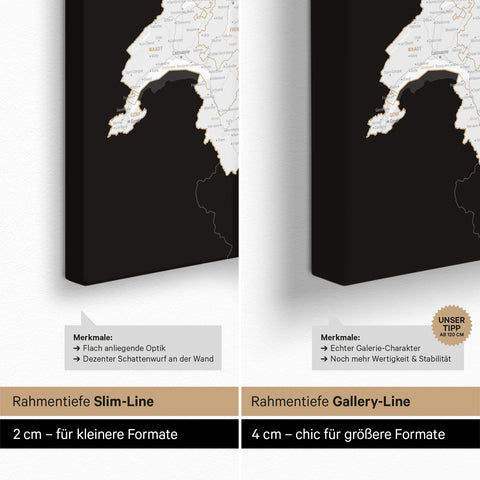 Mapa DACH TRAVEL® Canvas z pinezkami – Dark Black (Czarno-biały)