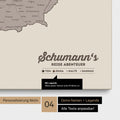 Pinnwand Leinwand einer DACH-Karte in Warmgray (Braun-Grau) mit Personalisierung als Logo mit Familiennamen