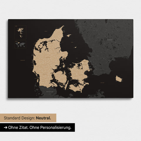 Neutrale Ausführung einer Dänemark-Karte als Pinn-Leinwand in der Farbe Sonar Black