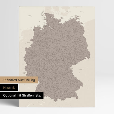 Germany Push Pin Map TRAVEL® – Warmgray (Brown-Gray)