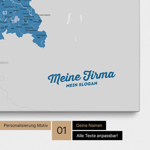 Mapa Niemiec PLZ® Canvas z pinezkami – Ocean Blue