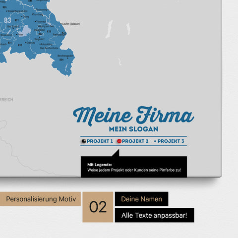 Mapa Niemiec PLZ® Canvas z pinezkami – Ocean Blue