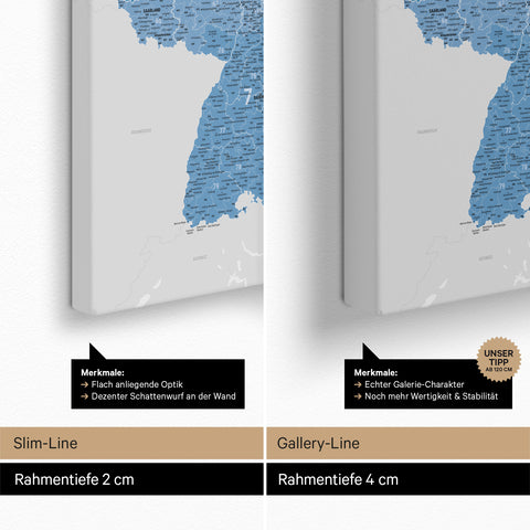 Mapa Niemiec PLZ® Canvas z pinezkami – Ocean Blue