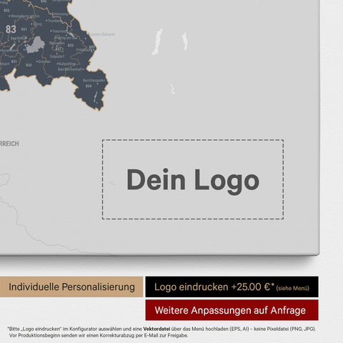 Germany Zip Code Map PLZ® (postal code areas) Push Pin Map – Denim Blue