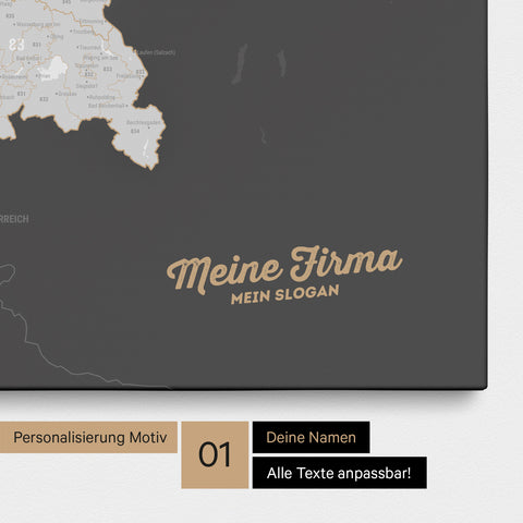Germany Zip Code Map PLZ® (postal code areas) Push Pin Map – Dark Gray
