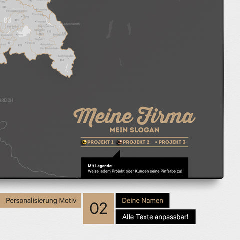 Germany Zip Code Map PLZ® (postal code areas) Push Pin Map – Dark Gray