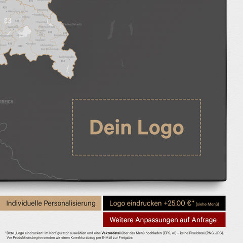 Germany Zip Code Map PLZ® (postal code areas) Push Pin Map – Dark Gray