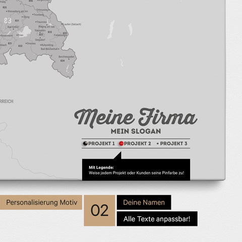 Mapa Niemiec PLZ® Canvas z pinezkami – Coolgray