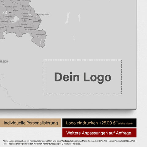 Mapa Niemiec PLZ® Canvas z pinezkami – Coolgray