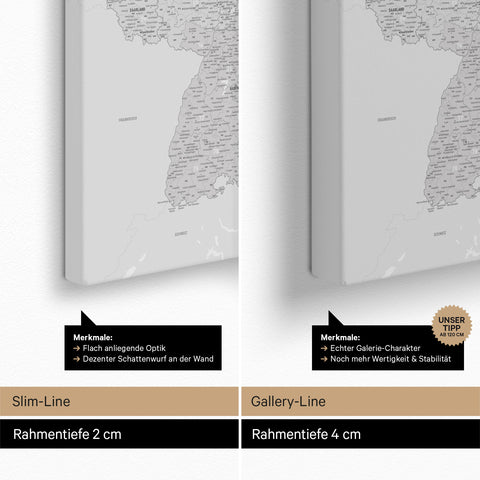 Mapa Niemiec PLZ® Canvas z pinezkami – Coolgray