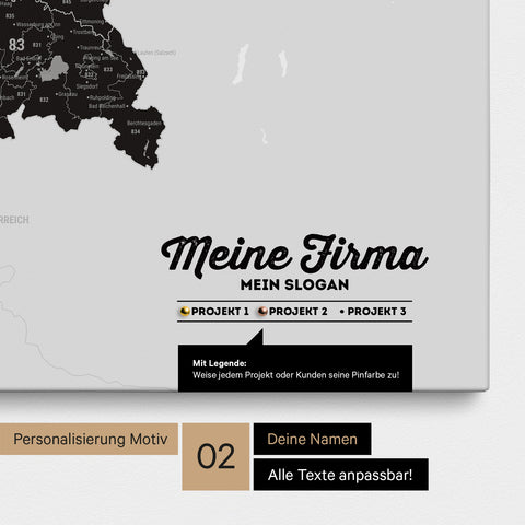 Germany Zip Code Map PLZ® (postal code areas) Push Pin Map – Light Black
