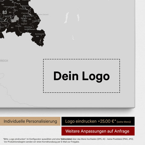 Germany Zip Code Map PLZ® (postal code areas) Push Pin Map – Light Black