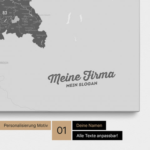 Mapa Niemiec PLZ® Canvas z pinezkami – Jasnoszary