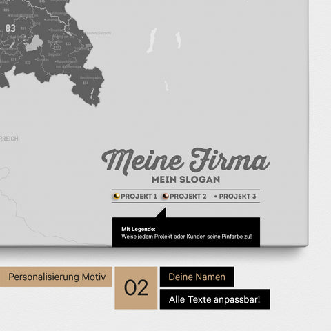 Mapa Niemiec PLZ® Canvas z pinezkami – Jasnoszary