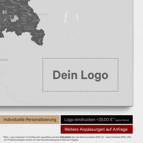 Mapa Niemiec PLZ® Canvas z pinezkami – Jasnoszary
