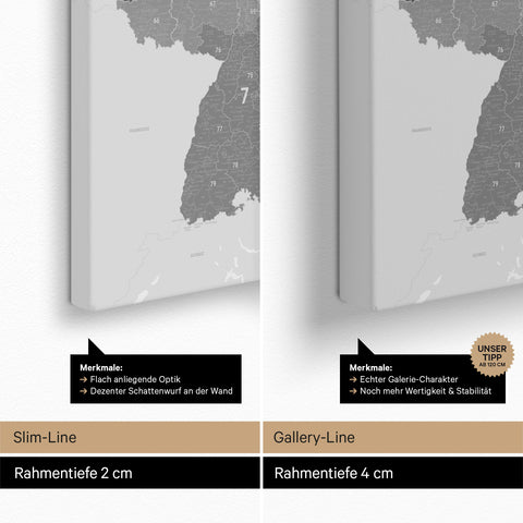 Mapa Niemiec PLZ® Canvas z pinezkami – Jasnoszary