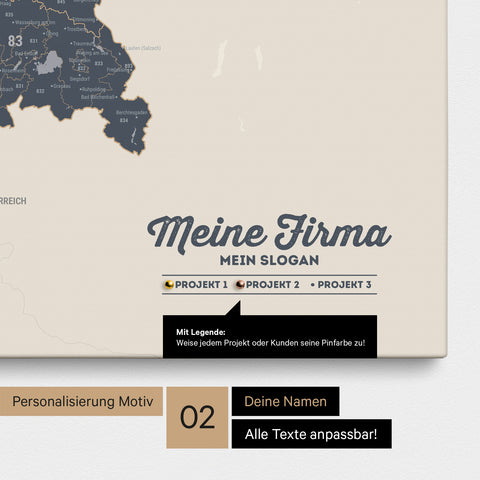 Germany Zip Code Map PLZ® (postal code areas) Push Pin Map – Navy Light