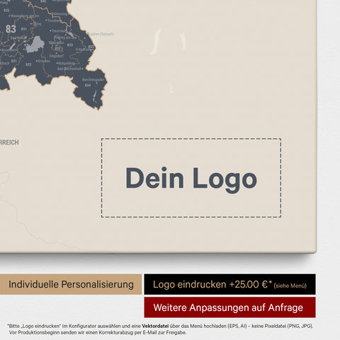 Germany Zip Code Map PLZ® (postal code areas) Push Pin Map – Navy Light