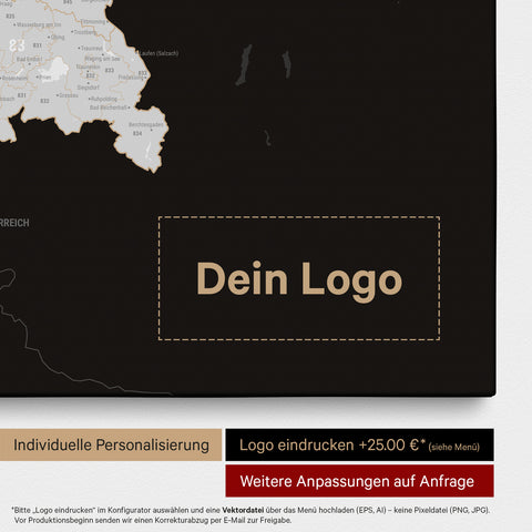 Germany Zip Code Map PLZ® (postal code areas) Push Pin Map – Dark Black
