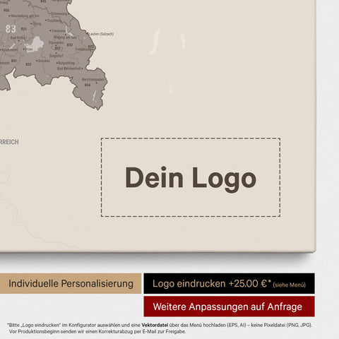 Deutschland-Karte PLZ® (Postleitzahlen 1-2-3-stellig) Pinn-Leinwand – Warmgray