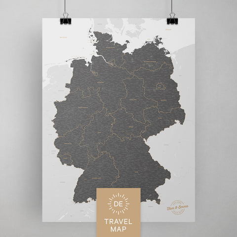 Deutschland-Karte als Poster in Light Gray zum Pinnen und Markieren von Reisezielen kaufen