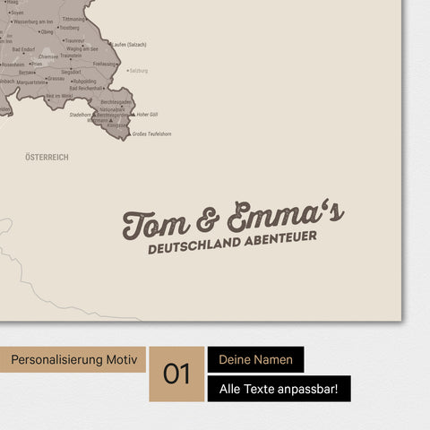 Deutschland-Karte als Poster in Warmgray mit Personalisierung und Eindruck mit deinem Namen