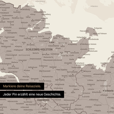 Detail einer Deutschland-Karte als Poster in Warmgray mit Pins in Schleswig-Holstein