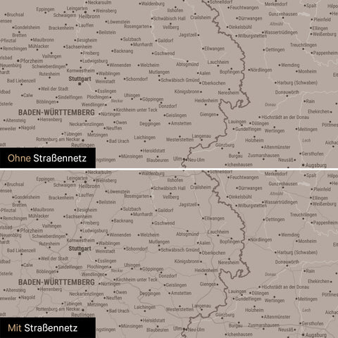 Deutschland-Karte Poster in Warmgray wahlweise mit oder ohne Straßennetz